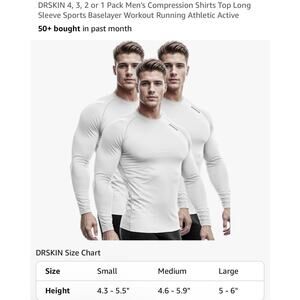 Drsskin Men’s M 3 Pack White Compression Long Sleeve Shirts. New W/tags